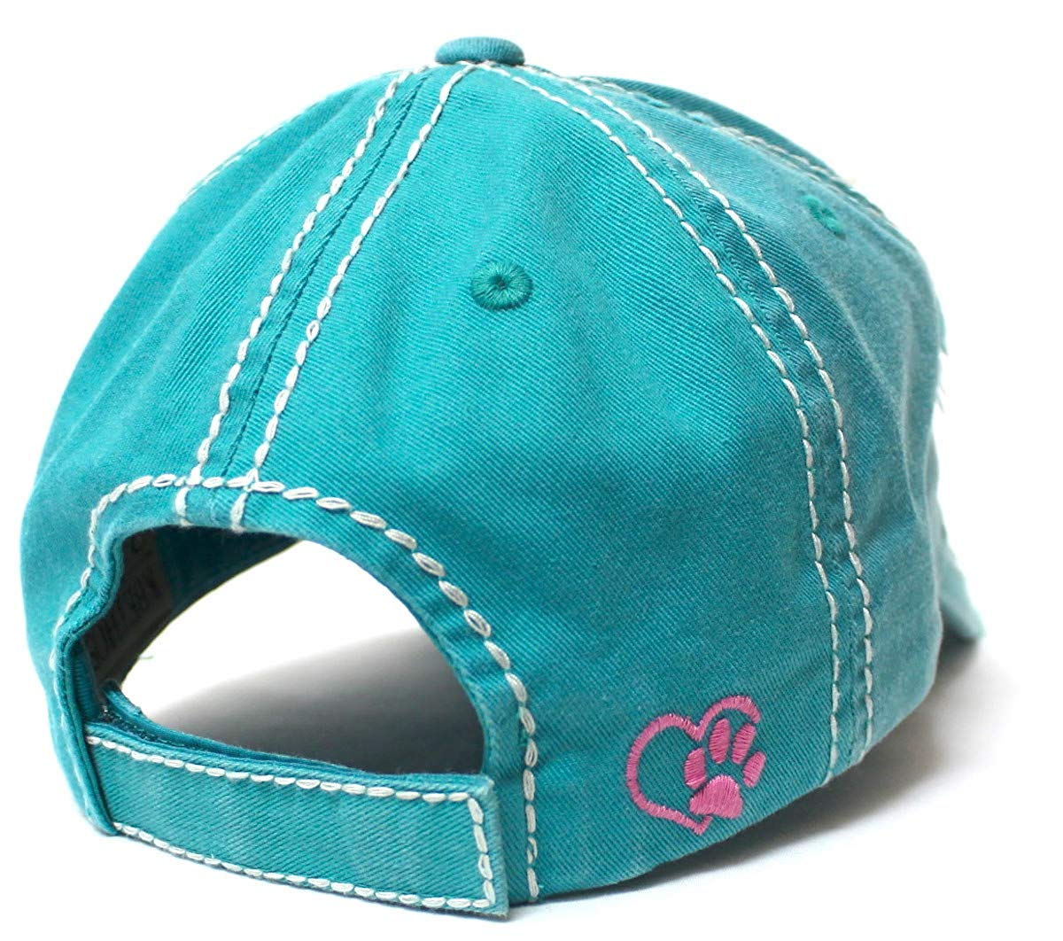 Women's Baseball Cap Crazy Dog Lady Patch Embroidery, Turquoise - Caps 'N Vintage 