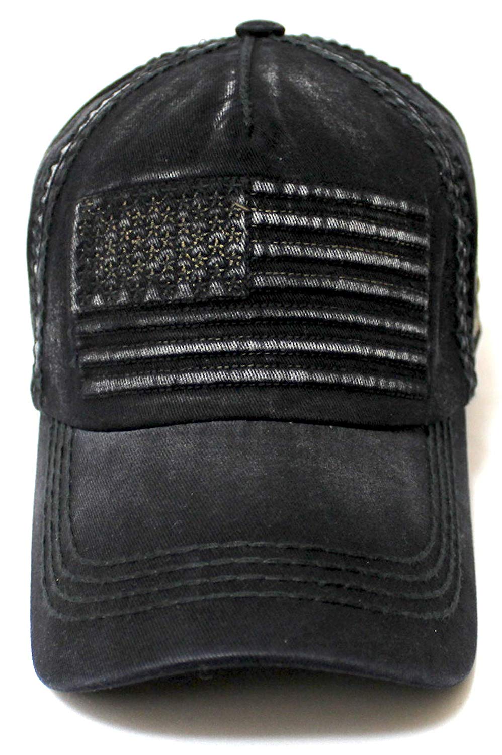 Classic Low Profile Vintage USA Flag Embroidery Ball Cap, Brushed Steel Black - Caps 'N Vintage 