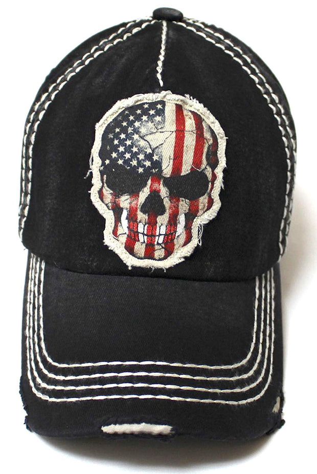 Classic Ballcap American Flag Skull Patch Embroidery Vintage Hat, Black - Caps 'N Vintage 