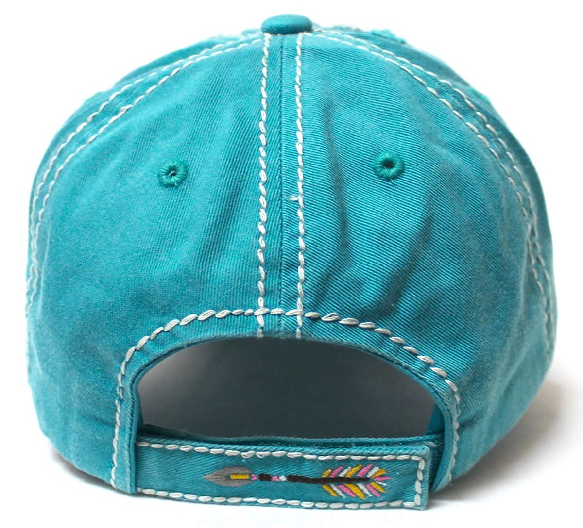 Women's Camping Cap Good Vibe Tribe Tribal Ethnic Arrow Monogram Embroidery Hat, Turquoise - Caps 'N Vintage 