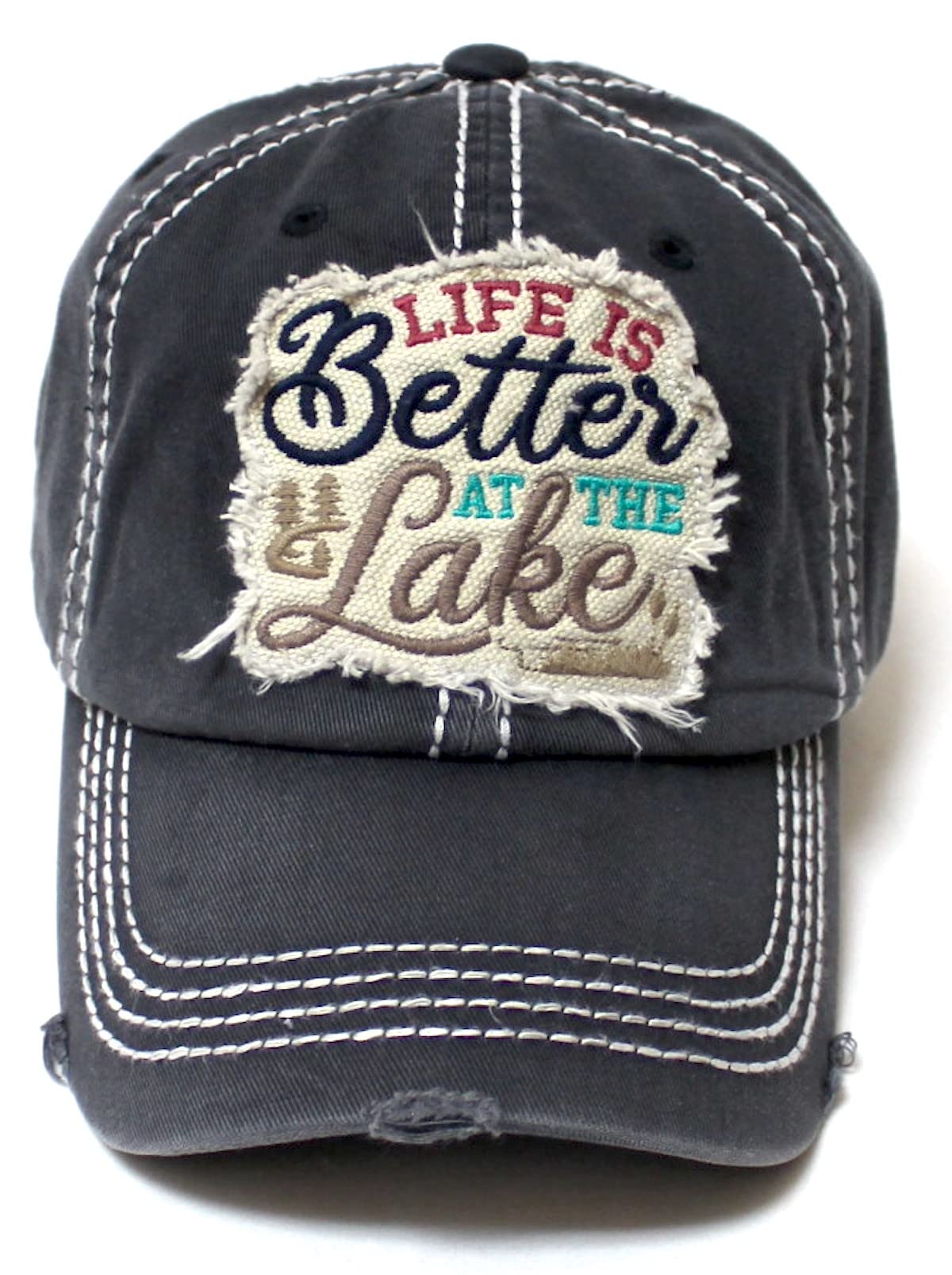 CAPS 'N VINTAGE Camping Ballcap Life is Better at The Lake Patch Embroidery Outdoor Hat, Black