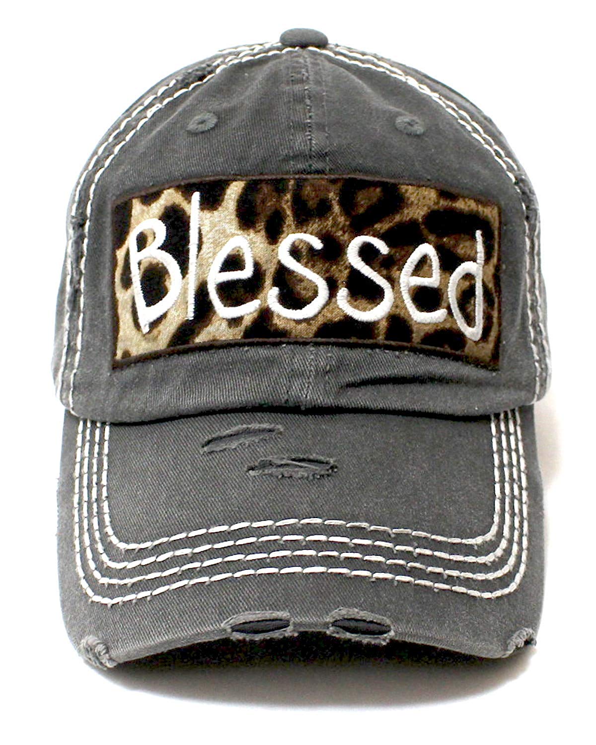 CAPS 'N VINTAGE Charcoal Blessed Leopard Patch Embroidery Hat - Caps 'N Vintage 