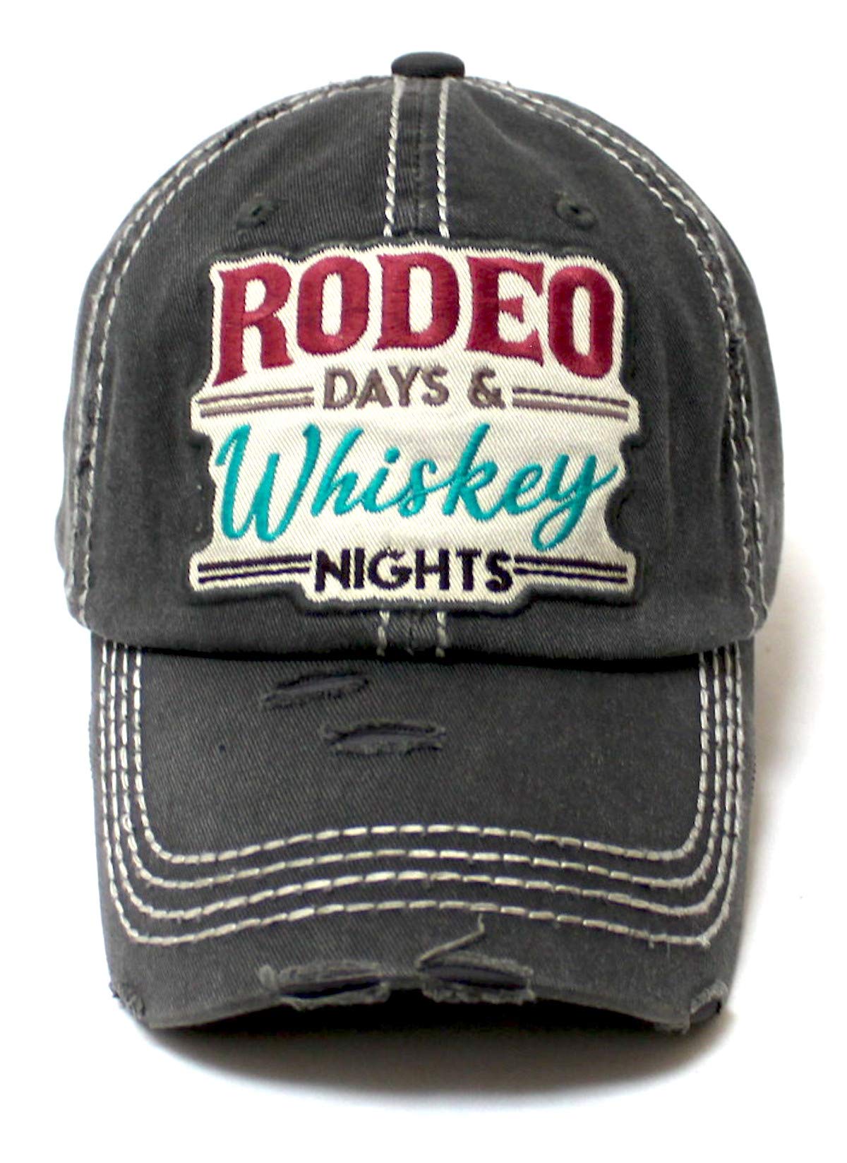 Rodeo Days Whiskey Nights Baseball Cap - Distressed Hats for Women - Summer Style Accessory in Vintage Black - Caps 'N Vintage 
