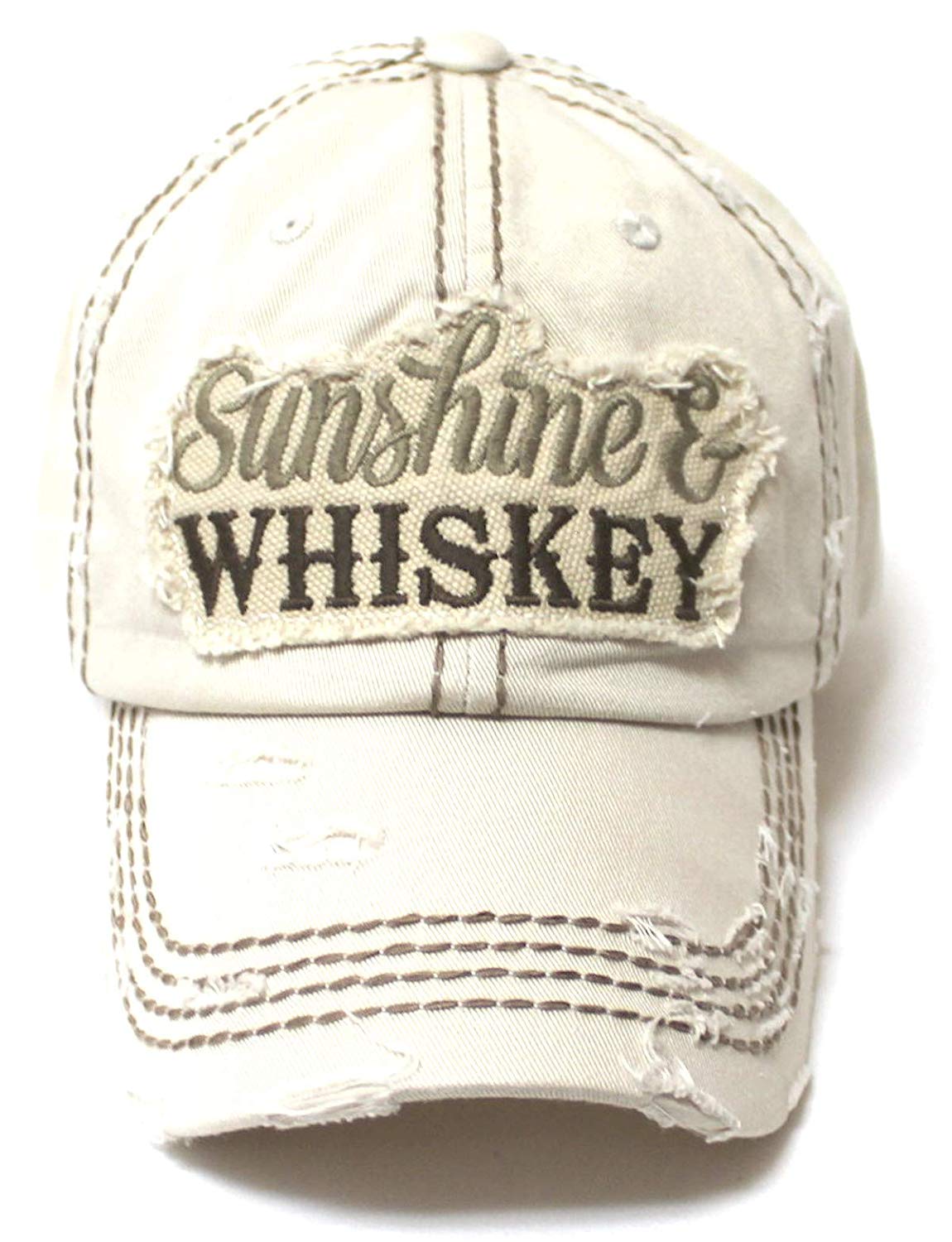 CAPS 'N VINTAGE Women's Accessory Ballcap Sunshine & Whiskey Patch Embroidery Baseball Hat, Stone - Caps 'N Vintage 