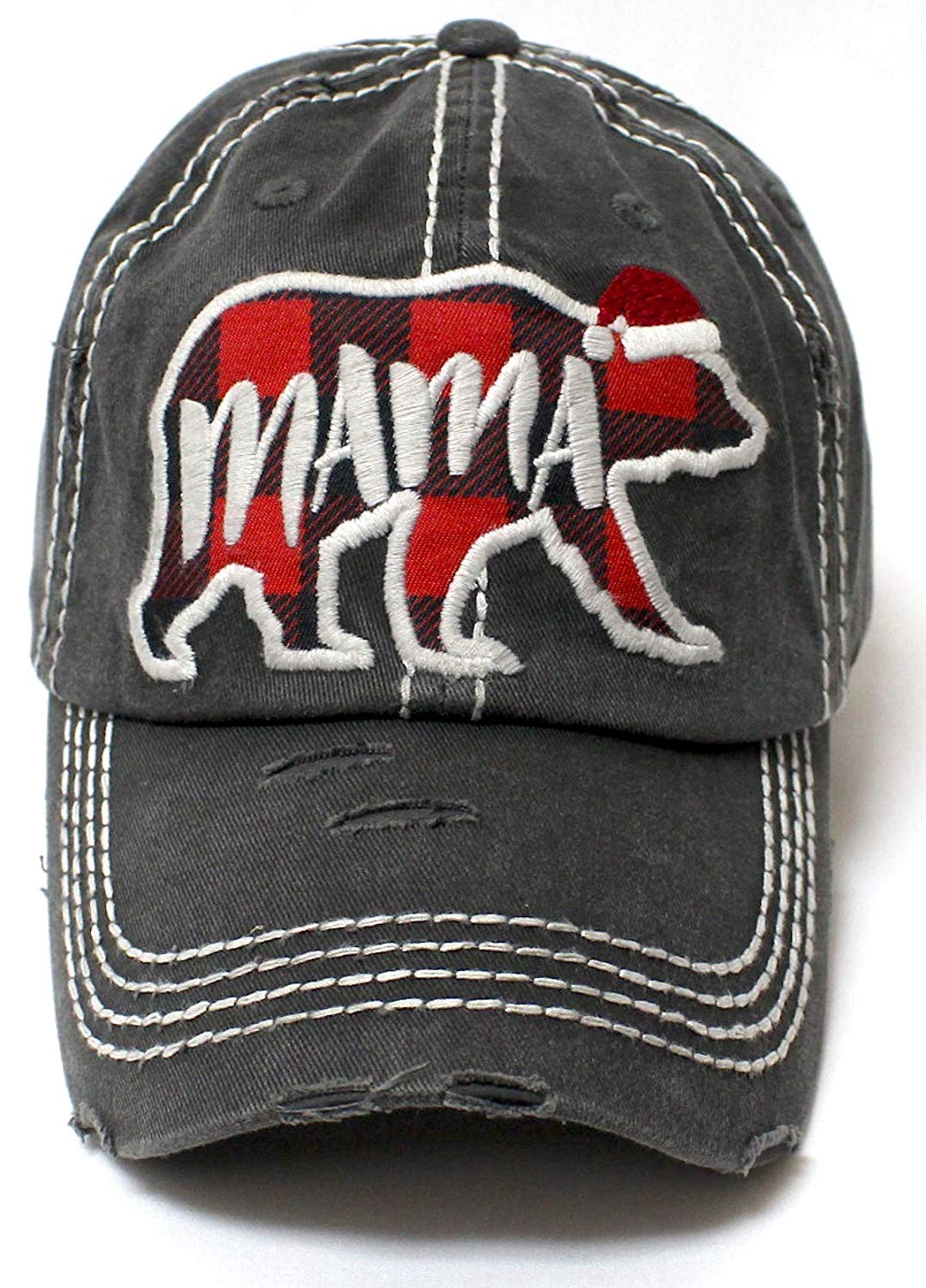 Women's Christmas Themed Mama Bear Monogram Ballcap - Caps 'N Vintage 