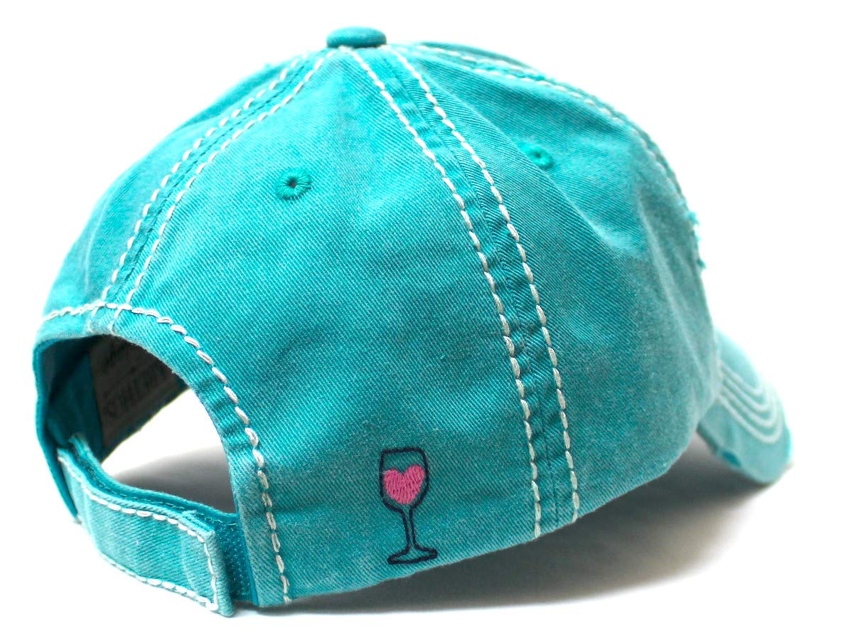 Women's Baseball Cap for The Love of Wine Patch Embroidery Hearts & Bubbles Monogram Hat, California Blue - Caps 'N Vintage 