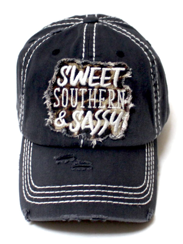 CAPS 'N VINTAGE Womens Cap Sweet, Southern & Sassy Leopard Patch Embroidery Distressed Hat