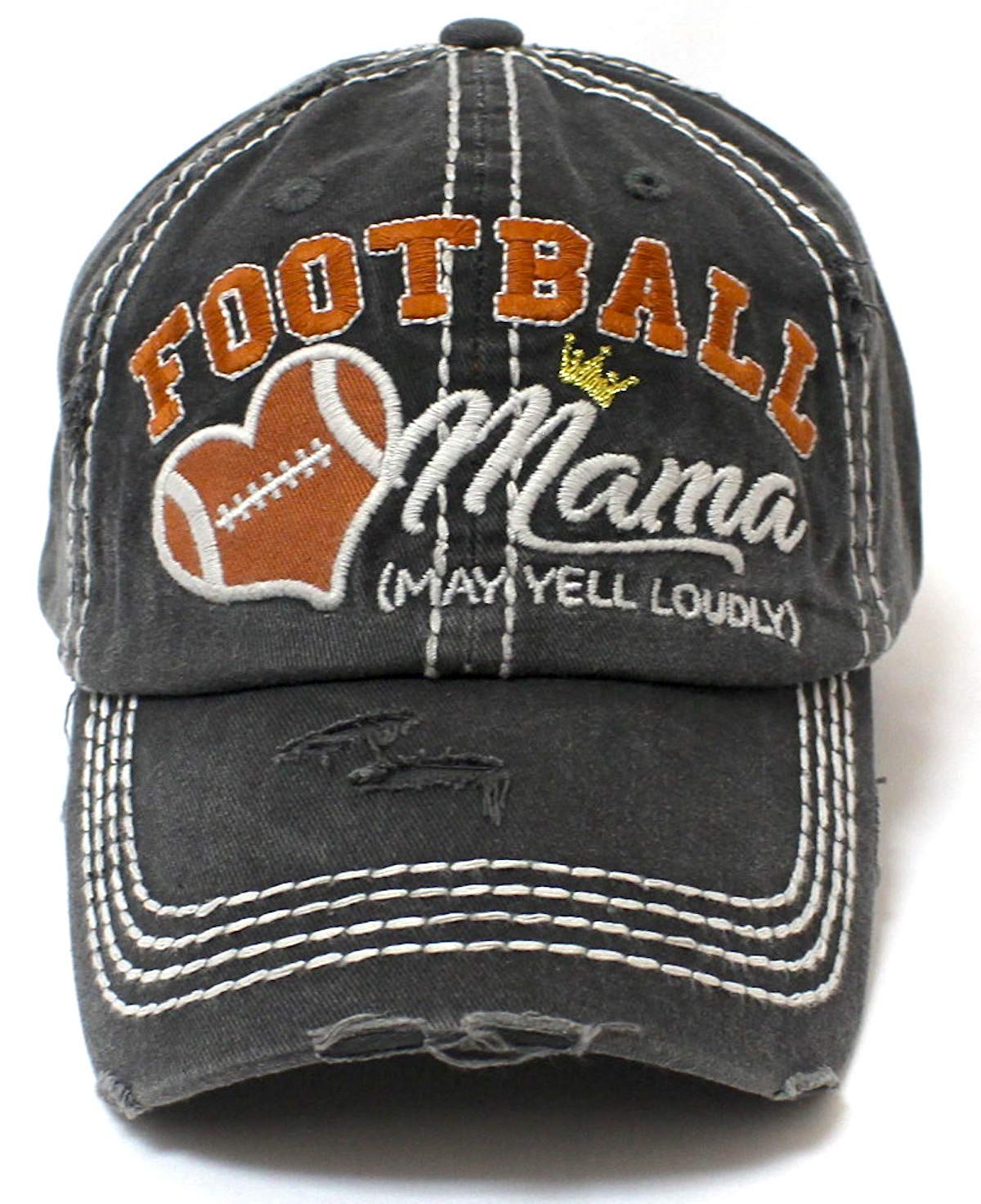 CAPS 'N VINTAGE Charcoal Gray Football Mama Cheer Queen Hat - Caps 'N Vintage 
