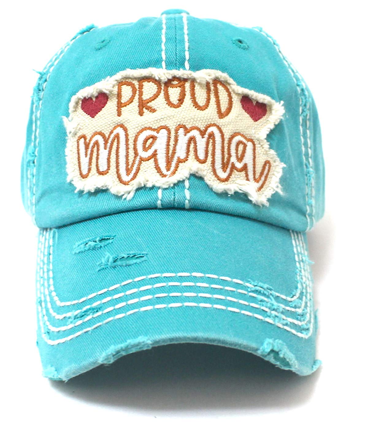 Turquoise"PROUD mama" Patch Embroidery Vintage Cap Accessory - Caps 'N Vintage 