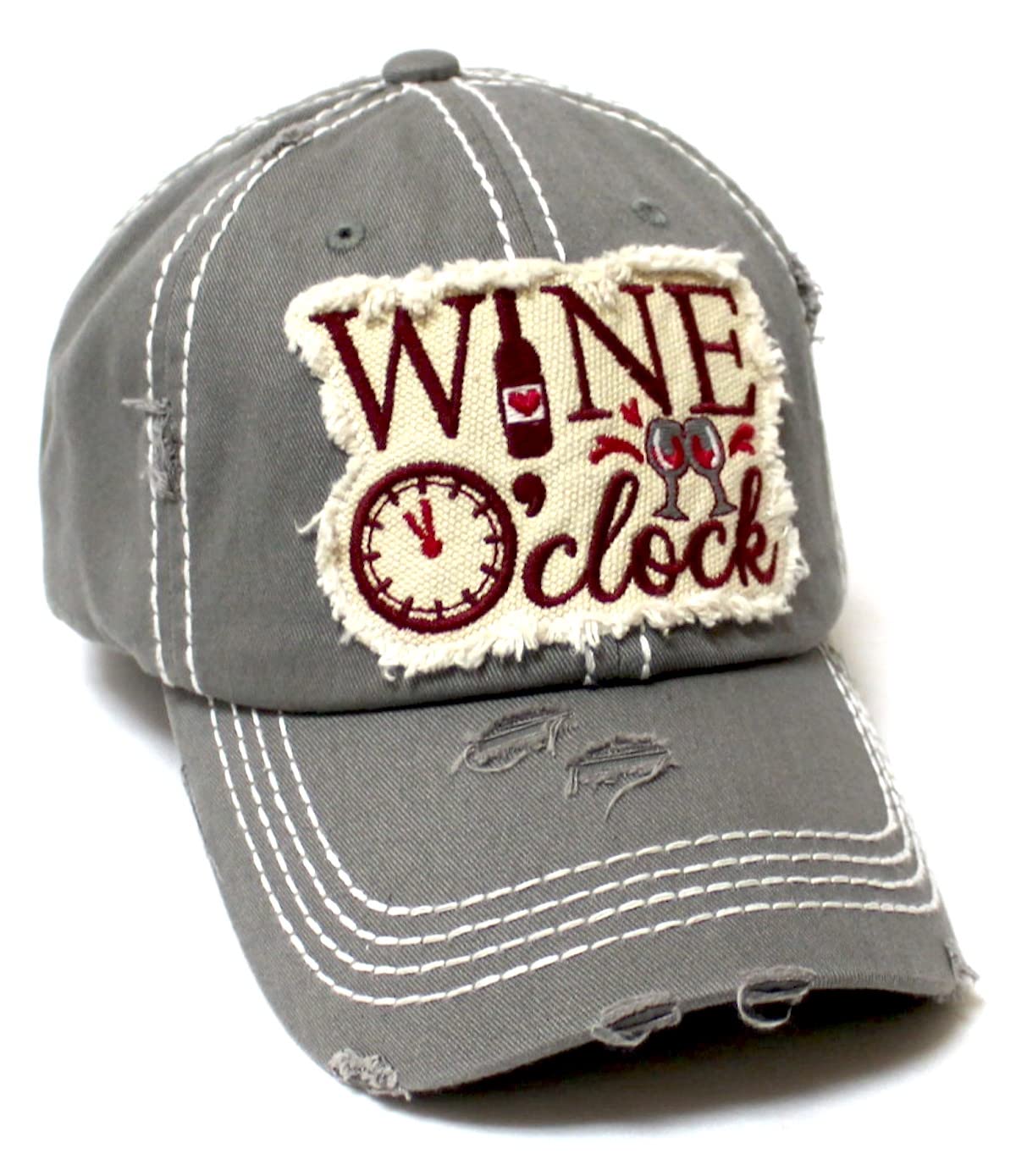 Women's Ballcap Wine O' Clock Patch Embroidery Monogram Hat, 3 colors!