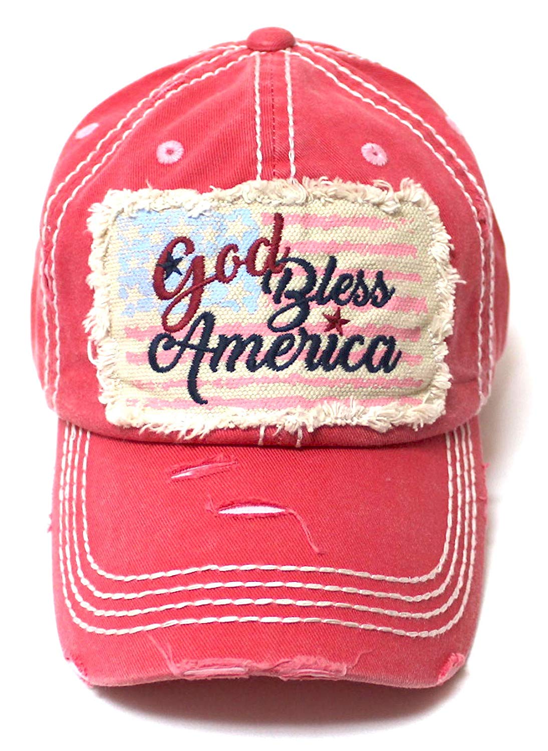 CAPS 'N VINTAGE USA Flag Patch God Bless America Embroidery Ballcap, Rose Pink - Caps 'N Vintage 