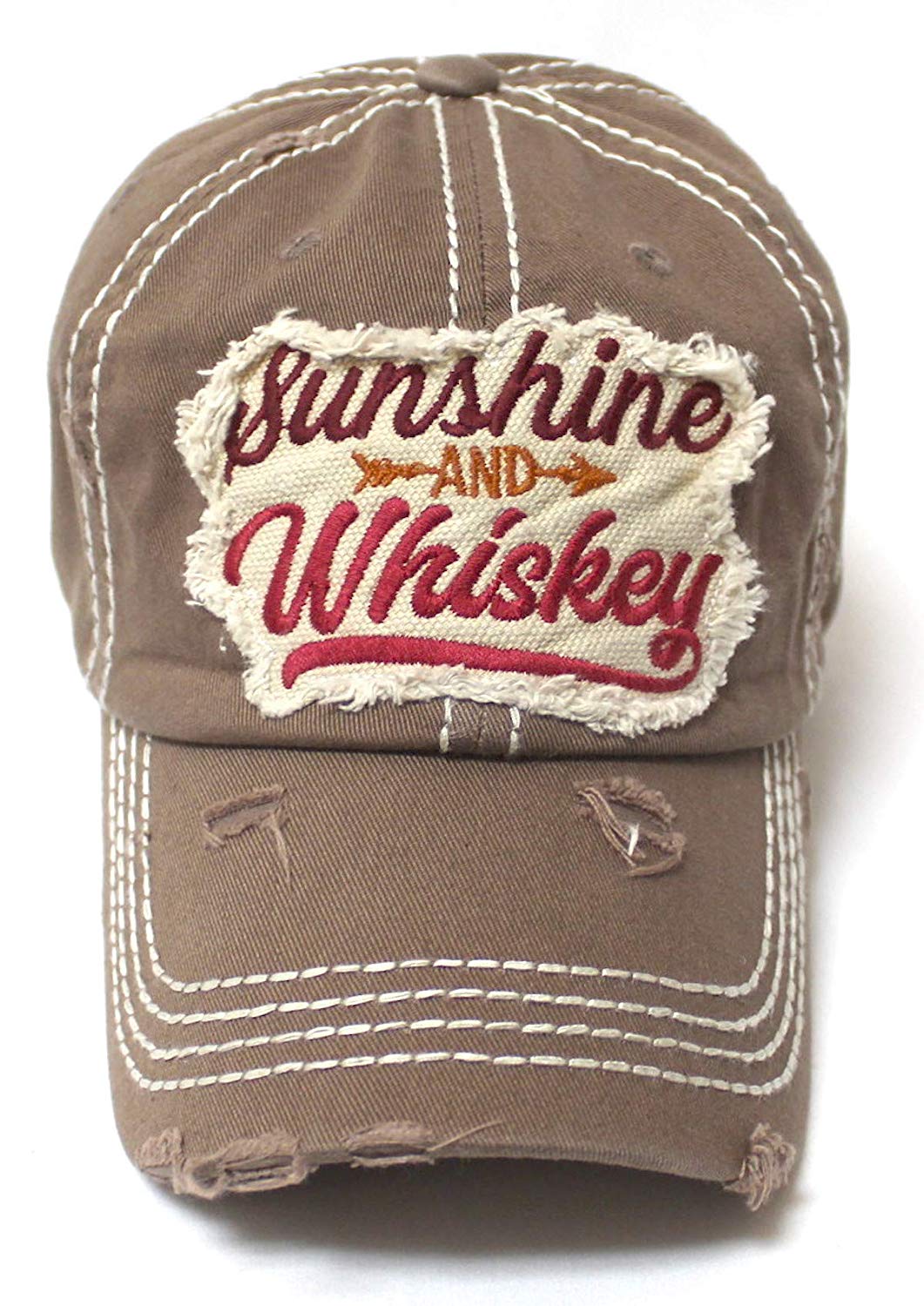 Sunshine and Whiskey Tribal Arrow Patch Embroidery Hat, Copper Brown - Caps 'N Vintage 