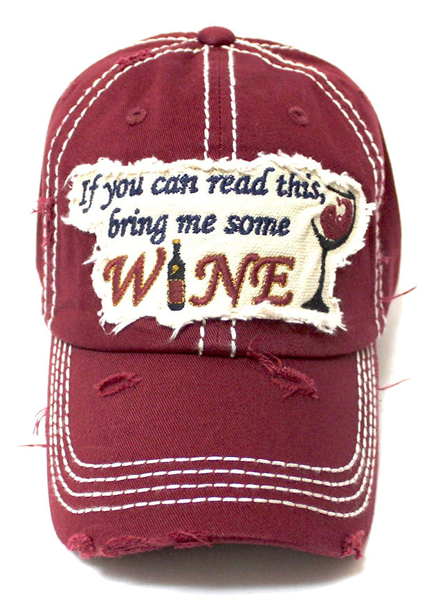CAPS 'N VINTAGE Women's Ballcap Bring Me Some Wine Patch Embroidery Hat, Ruby Burgundy - Caps 'N Vintage 