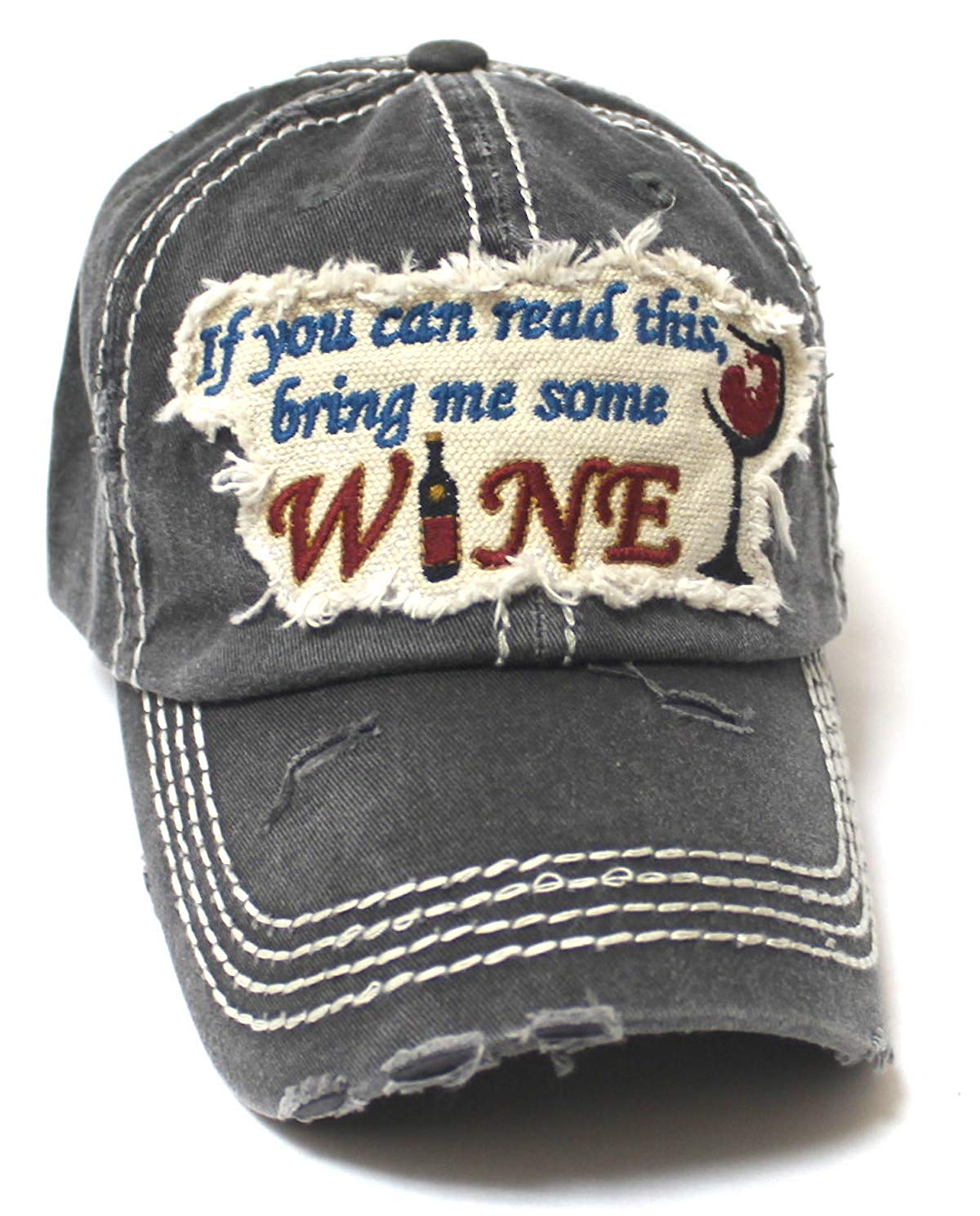 Women's Ballcap Bring Me Some Wine Patch Embroidery Hat, Vintage Black - Caps 'N Vintage 