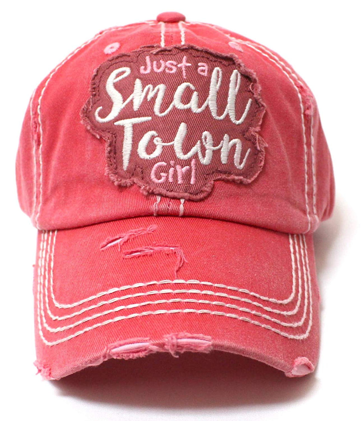 Coral Rose Just a Small Town Girl Patch Embroidery Ballcap - Caps 'N Vintage 