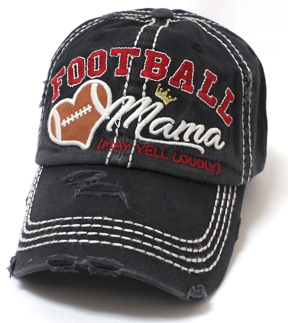 CAPS 'N VINTAGE Black Football Mama Cheer Queen Hat - Caps 'N Vintage 