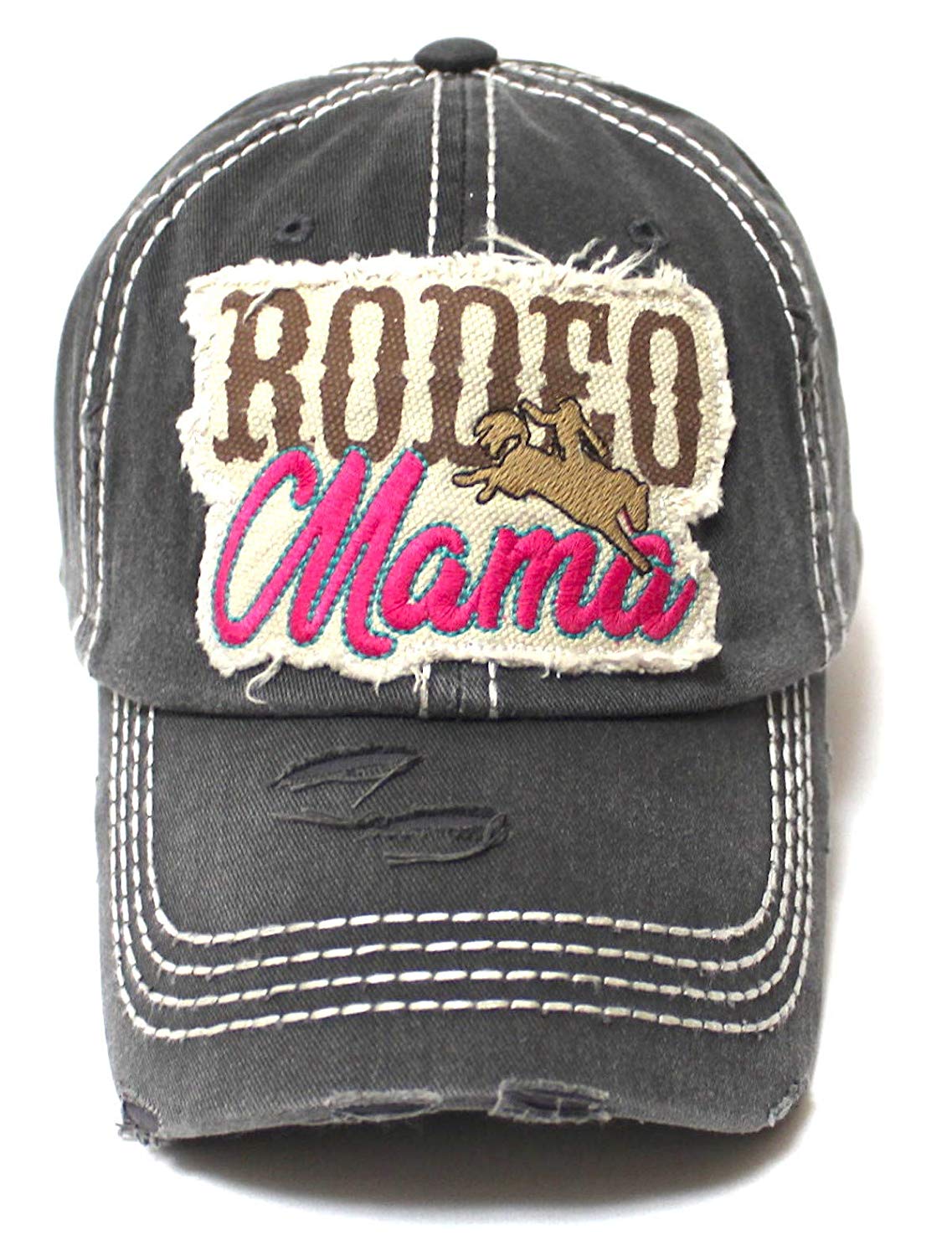 Classic Country Western Ballcap Rodeo Mama Monogram Patch Embroidery Adjustable Baseball Hat, Vintage Black - Caps 'N Vintage 