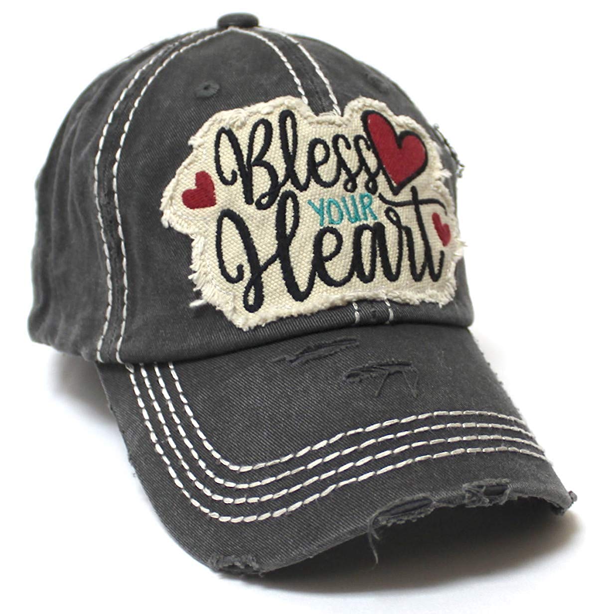 CAPS 'N VINTAGE Women's Baseball Cap Bless Your Heart Patch Embroidery & Hearts Monogram, Black - Caps 'N Vintage 