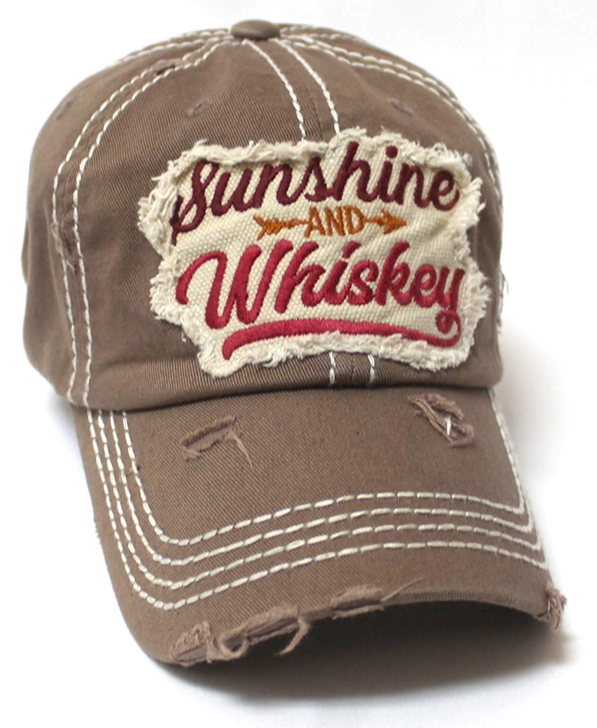Sunshine and Whiskey Tribal Arrow Patch Embroidery Hat, Copper Brown - Caps 'N Vintage 