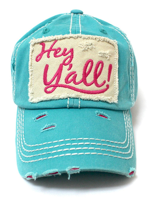 New!! Turquoise/Barbie Pink Hey Y'all! Patch Embroidery Hat - Caps 'N Vintage 