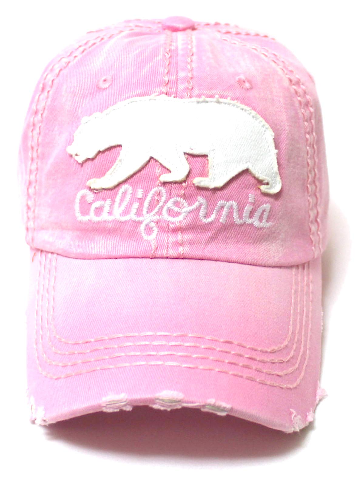 CAPS 'N VINTAGE Distressed Adjustable Ballcap California Bear Monogram Embroidery Hat, Washed Princess Pink - Caps 'N Vintage 