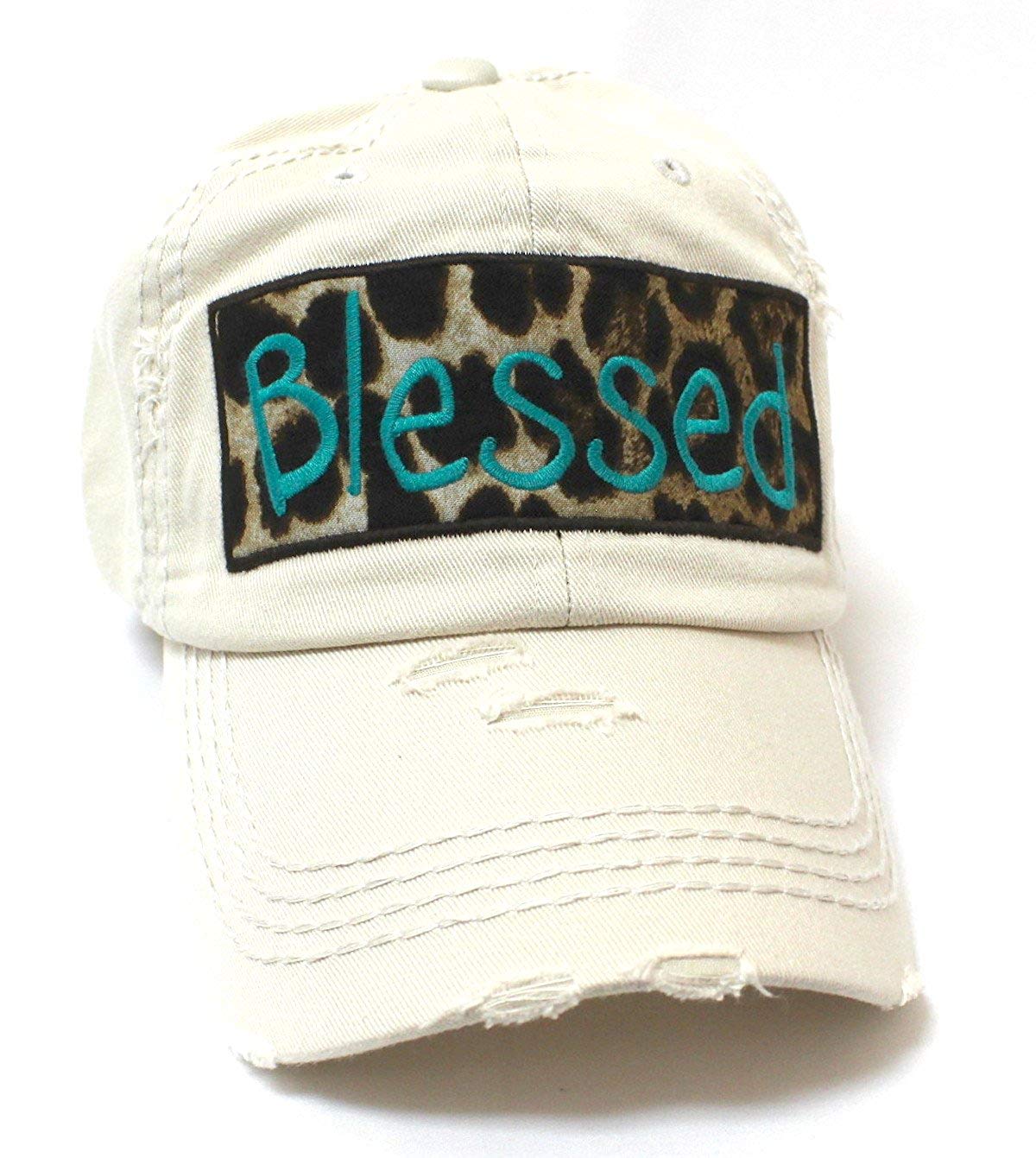 CAPS 'N VINTAGE Stone Ivory Blessed Leopard Patch Embroidery Hat - Caps 'N Vintage 