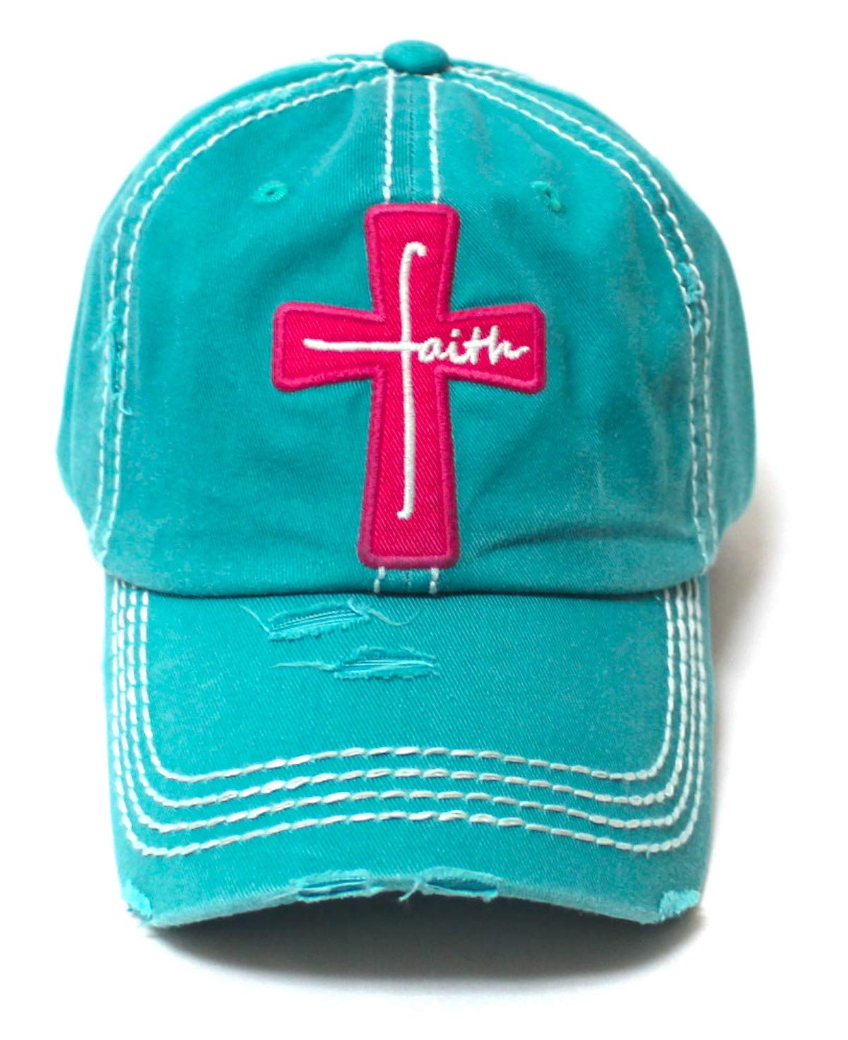 Women's Baseball Cap Faith Monogram Cross Patch Embroidery Monogram Hat, Jewel Turquoise