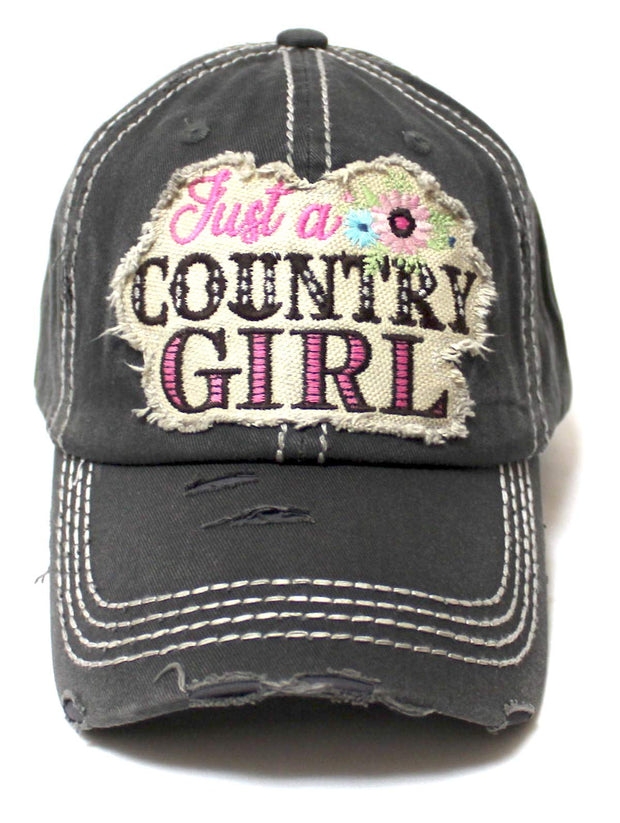 Women's Summer Cap Just a Country Girl Spring Floral Patch Embroidery Adjustable Hat, Vintage Black - Caps 'N Vintage 