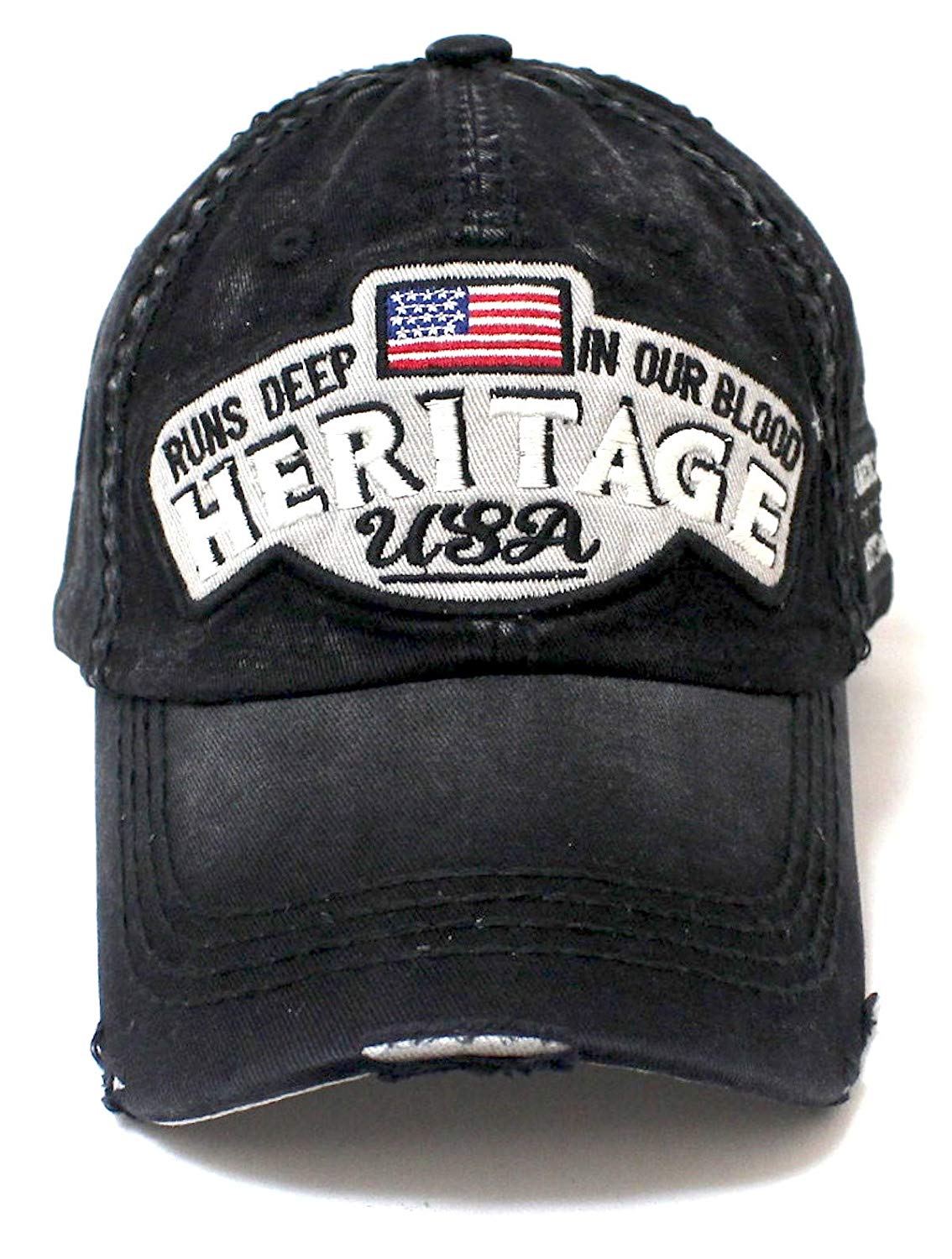 CAPS 'N VINTAGE Black Heritage USA Distressed Baseball Cap - Caps 'N Vintage 
