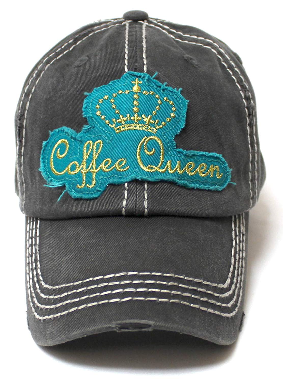 Women's Adjustable Ballcap Coffee Queen Royalty Patch Embroidery, Blk - Caps 'N Vintage 