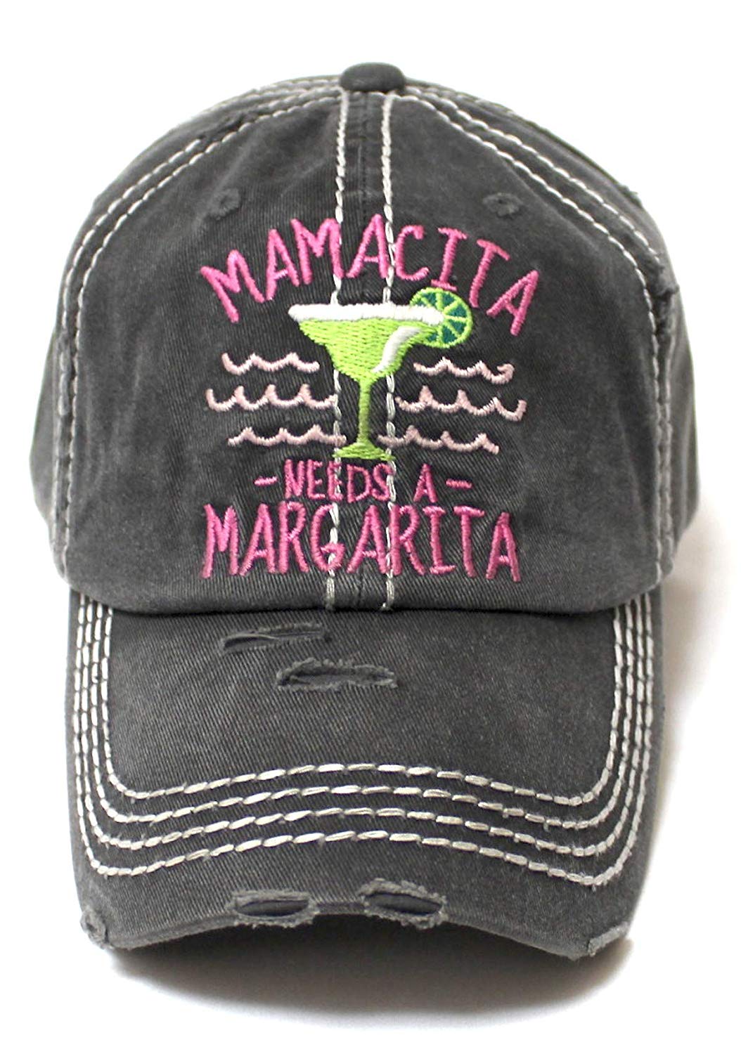 Women's Beach Cap Mamacita Needs A Margarita Monogram Hat, Blk - Caps 'N Vintage 