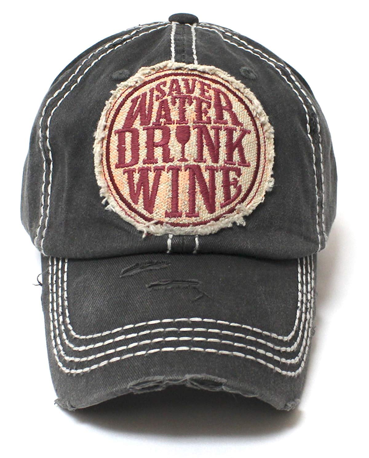 CAPS 'N VINTAGE Women's Patch Embroidery Baseball Cap Save Water Drink Wine - Caps 'N Vintage 