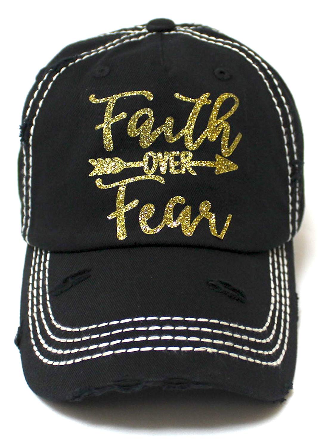 Women's Baseball Cap Faith Over Fear Glitter Monogram Hat, Vintage Black - Caps 'N Vintage 
