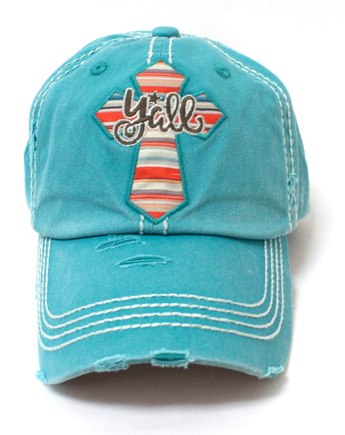 CAPS 'N VINTAGE Turquoise Serape Y'all Cross Embroidery Hat - Caps 'N Vintage 