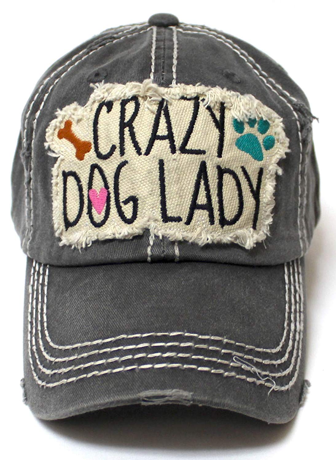Women's Baseball Cap Crazy Dog Lady Patch Embroidery, Black - Caps 'N Vintage 