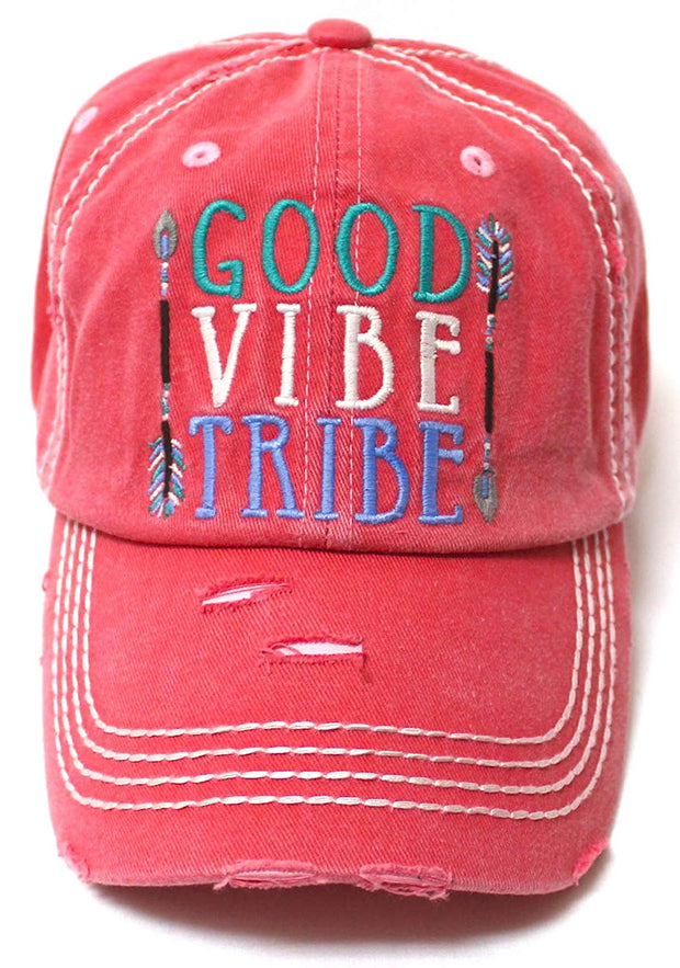 Women's Camping Cap Good Vibe Tribe Tribal Ethnic Arrow Monogram Embroidery Hat, Rose Pink - Caps 'N Vintage 