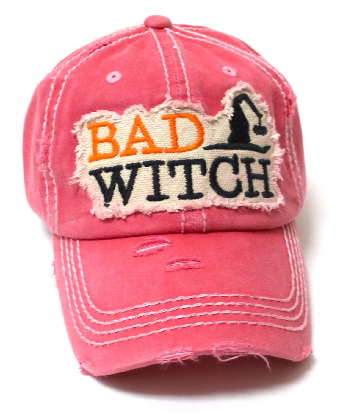 Women's Vintage Baseball Cap Bad Witch Halloween Spirit Patch Embroidery Hat, Rose Pink