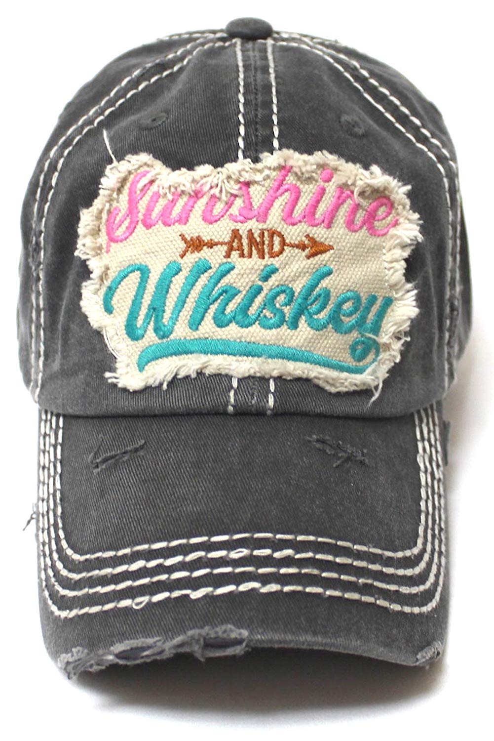 Women's Ballcap Sunshine and Whiskey Tribal Arrow Patch Embroidery Hat, Graphite - Caps 'N Vintage 