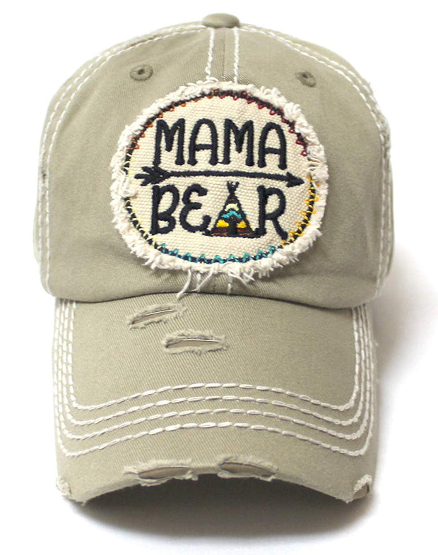 Women's Camping Cap Tribal Bohemian Mama Bear Patch Embroidery Hat, Khaki - Caps 'N Vintage 