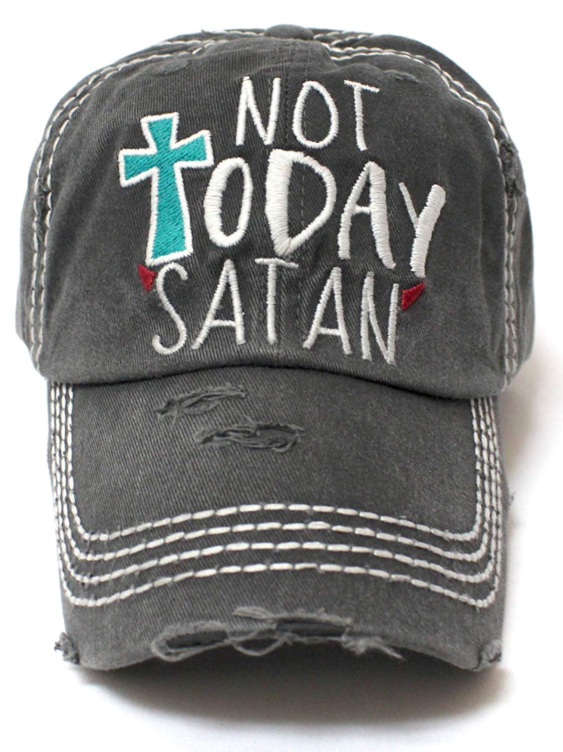 Dark Gray NOT Today Satan Women's Distressed Ballcap - Caps 'N Vintage 