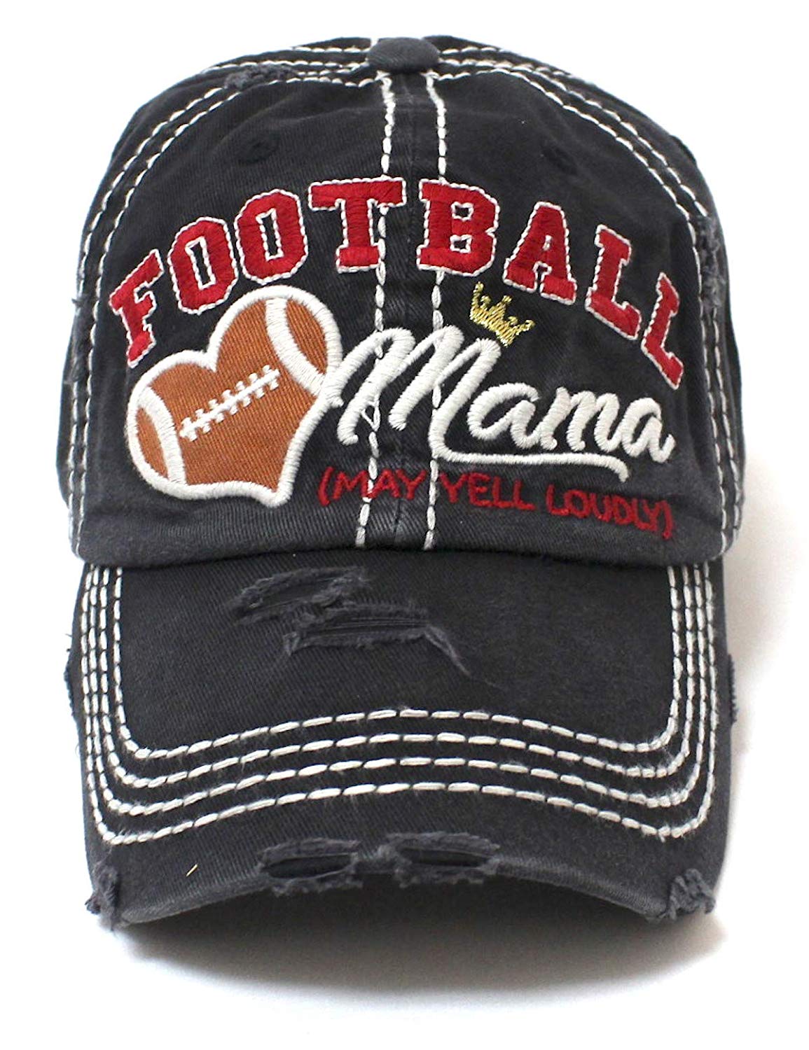 CAPS 'N VINTAGE Black Football Mama Cheer Queen Hat - Caps 'N Vintage 