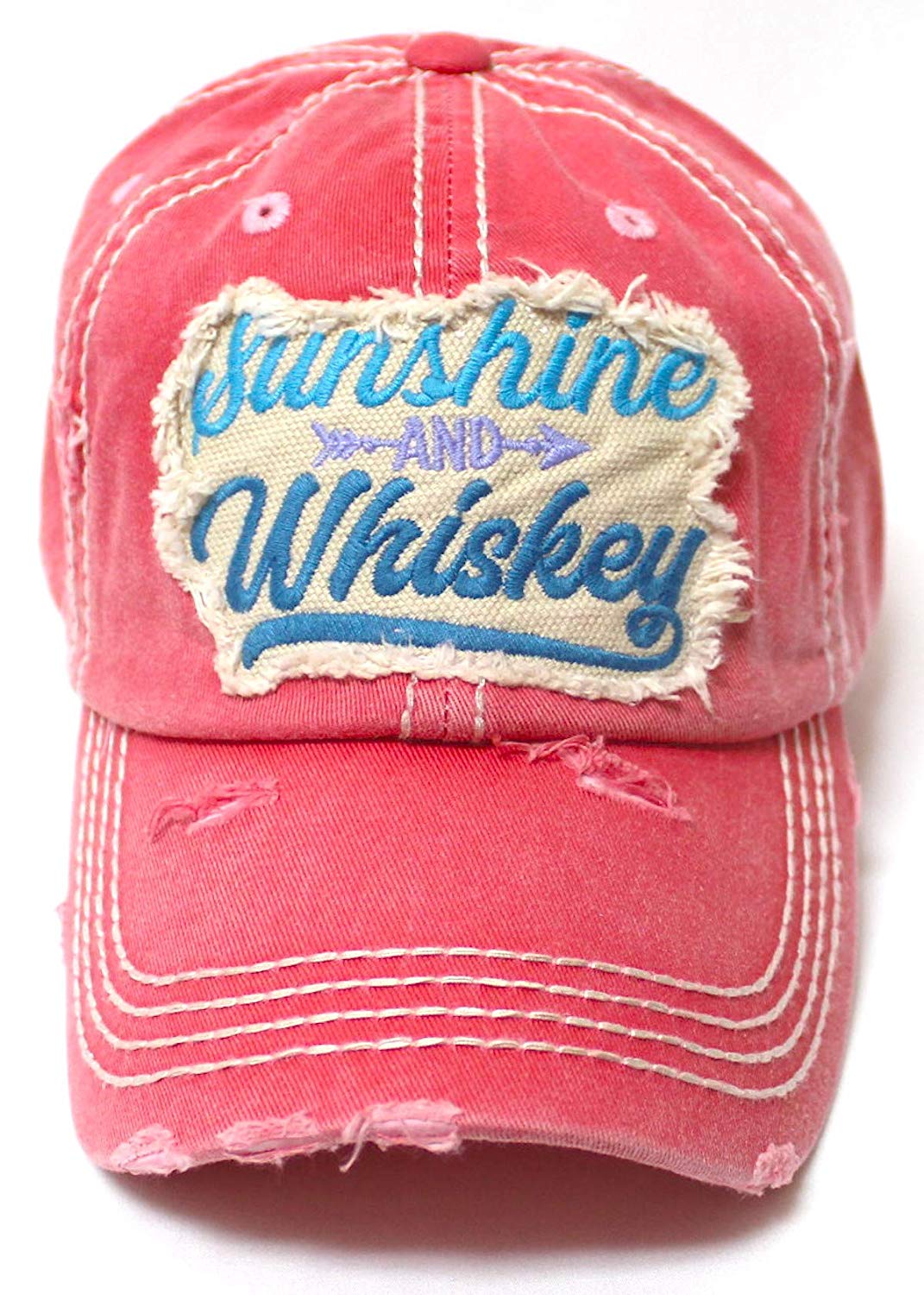 Women's Ballcap Sunshine and Whiskey Tribal Arrow Patch Embroidery Hat, Rose Pink - Caps 'N Vintage 