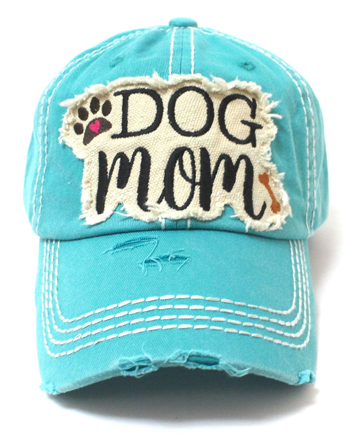 Turquoise Dog Mom Paw Print & Bone Vintage Cap - Caps 'N Vintage 