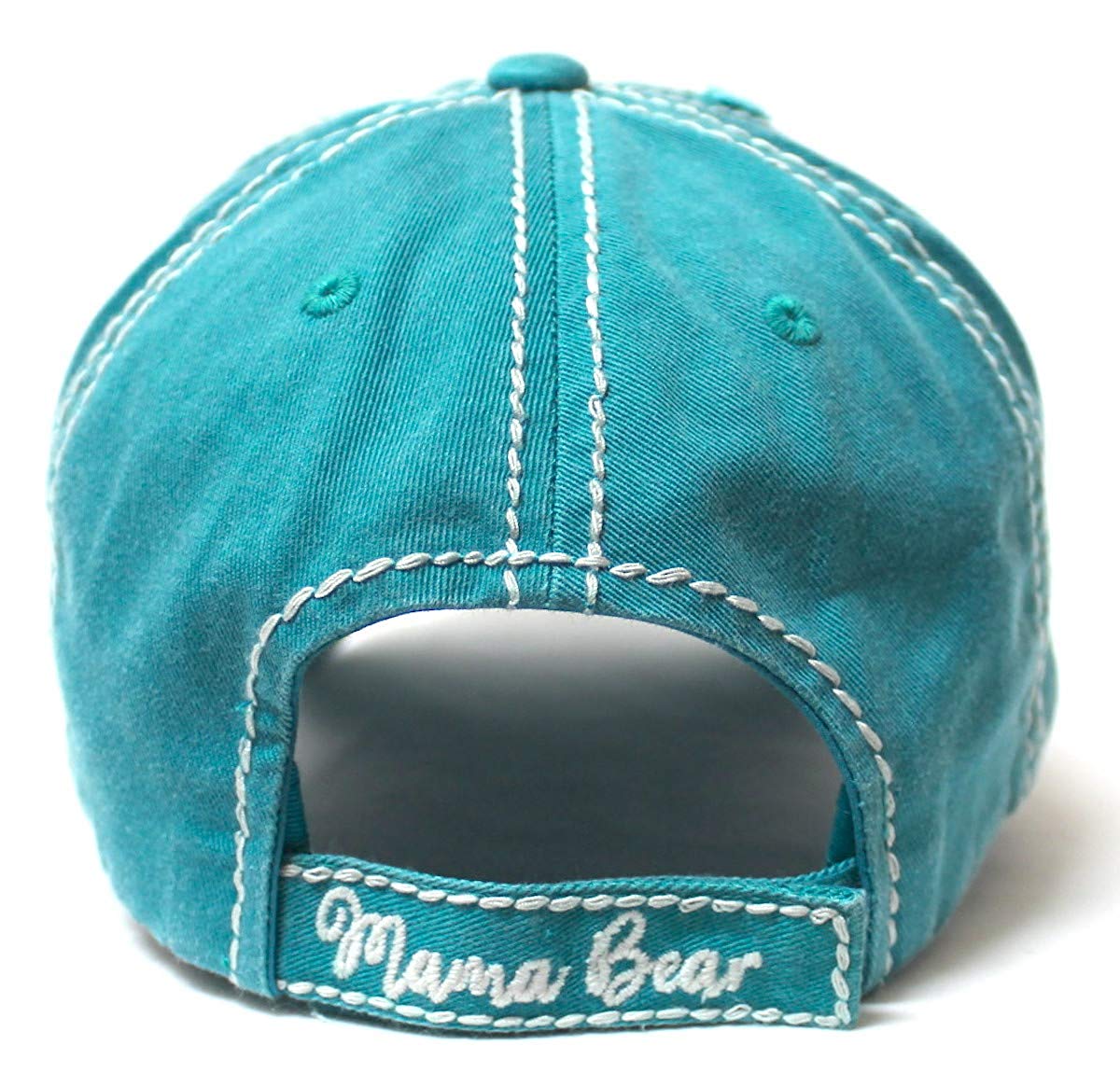Women's Camping Cap Mama Bear & Cub Love Patch Embroidery Hat, Turquoise Jewel - Caps 'N Vintage 