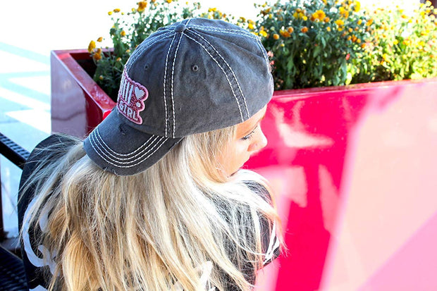Women's Ballcap Jeep Girl Pink Glitter, Hearts Patch Embroidery Hat, Vintage Black - Caps 'N Vintage 