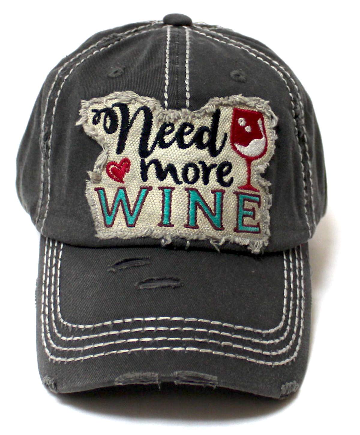 Women's Ballcap Need More Wine for The Love of Vino Patch Embroidery Hat, Vintage Black