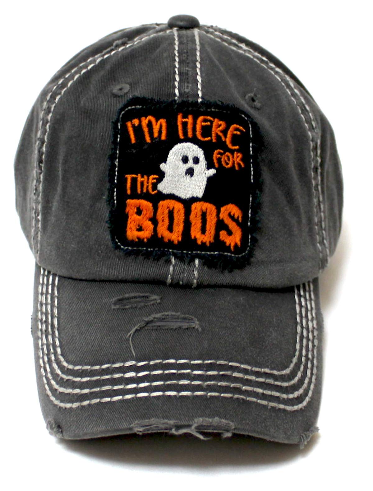 Women's Vintage Baseball Cap I'm Here for The Boos Halloween Spirit Patch Embroidery Hat, Pumpkin Graphite Black