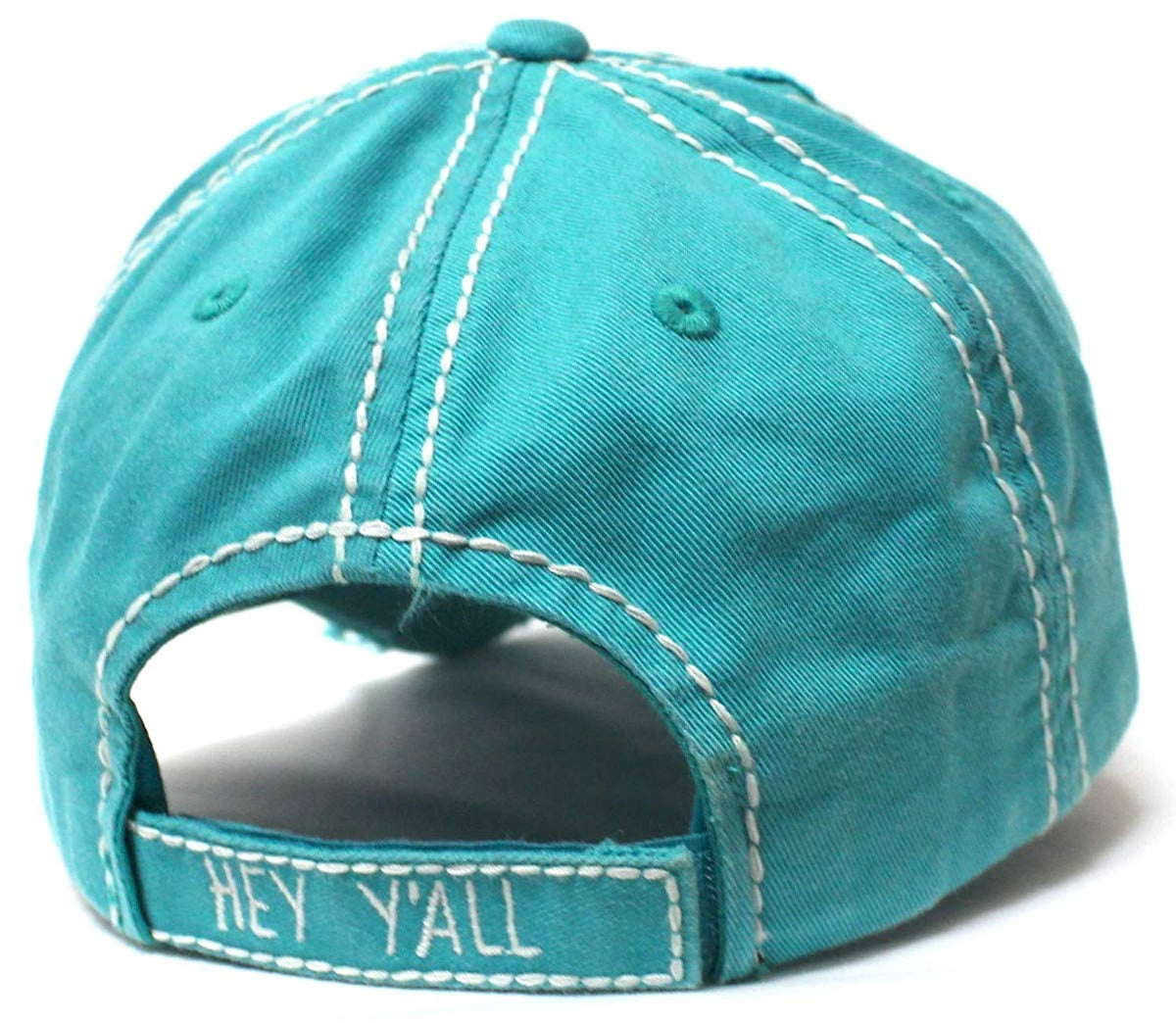 New!! Jewel Turquoise Hey Y'all Velvet Patch Emroidery Hat w/Heart Detail - Caps 'N Vintage 