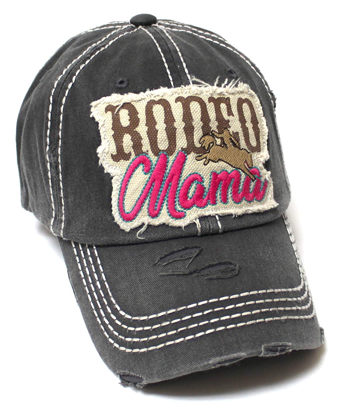 Classic Country Western Ballcap Rodeo Mama Monogram Patch Embroidery Adjustable Baseball Hat, Vintage Black - Caps 'N Vintage 