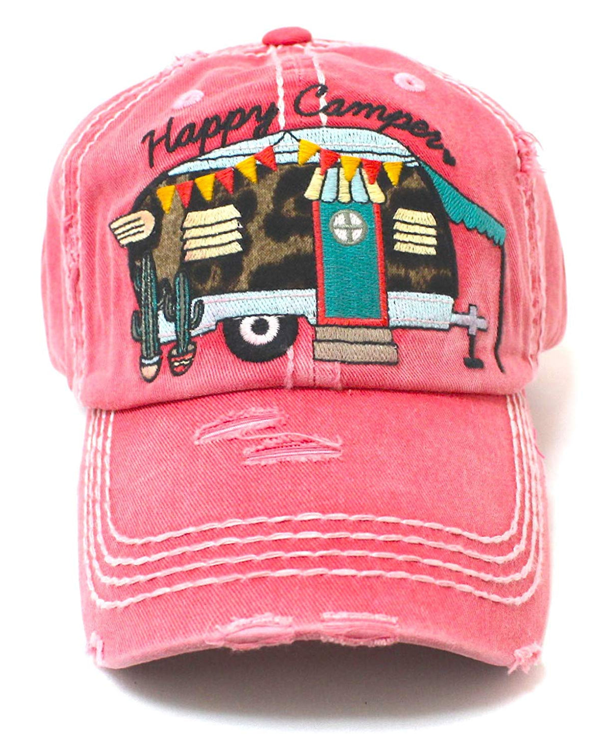 New!! Rose Pink Cactus & Leopard Print Happy Camper Cap - Caps 'N Vintage 
